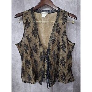 Vtg Y2K All Over Lace Cardigan Vest Overlay Tank Top Sz L Gothic Fairy Festival